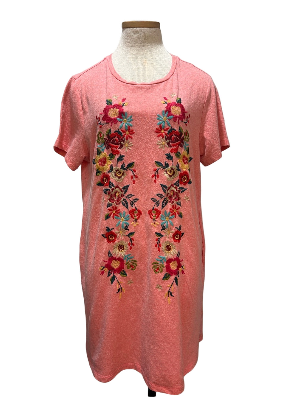 Umgee sz L coral midi dress with floral embroidery